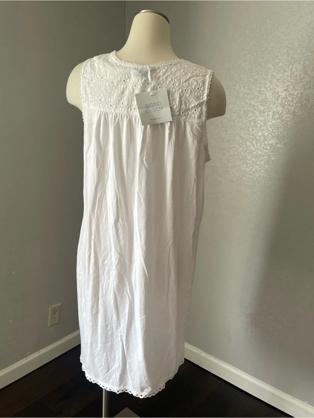 Sigrid Olsen White Eyelet Trim Cotton Chemise Slip - Picture 4 of 7